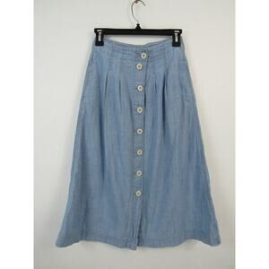 Madewell 00 Chambray Patio Button-Front Midi Skirt Light Blue XS Denim Casual